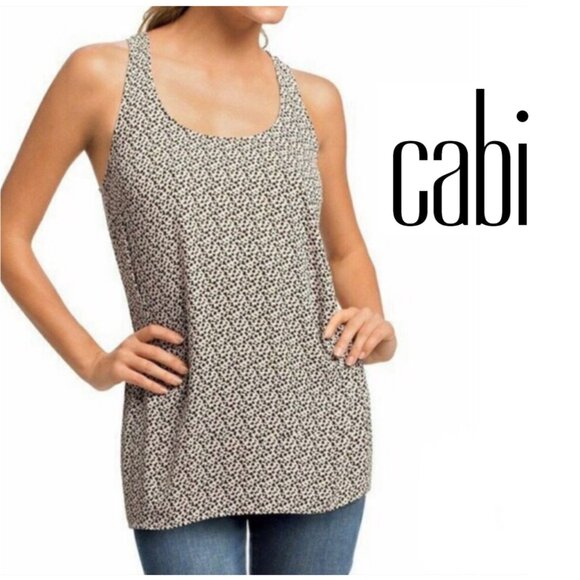 Cabi Small Leopard Print Blouse Tank Sleeveless Top Cheetah Cream Black 818 Easy - Picture 1 of 8